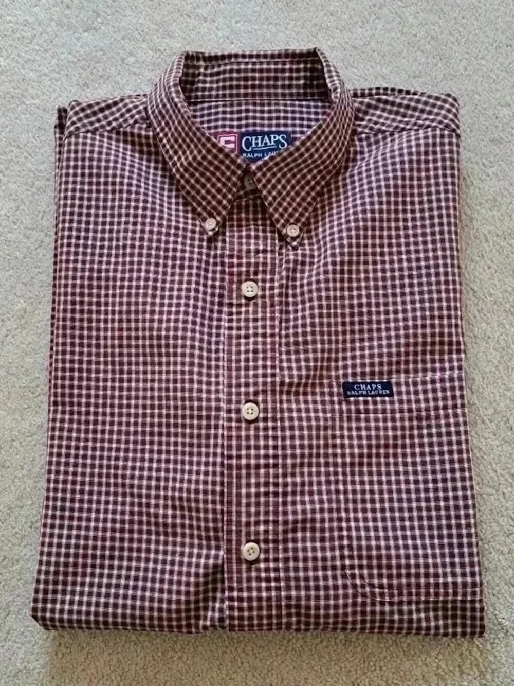 Chaps | Ralph Lauren Dress Shirt Red White Checked Large Men's Button Down